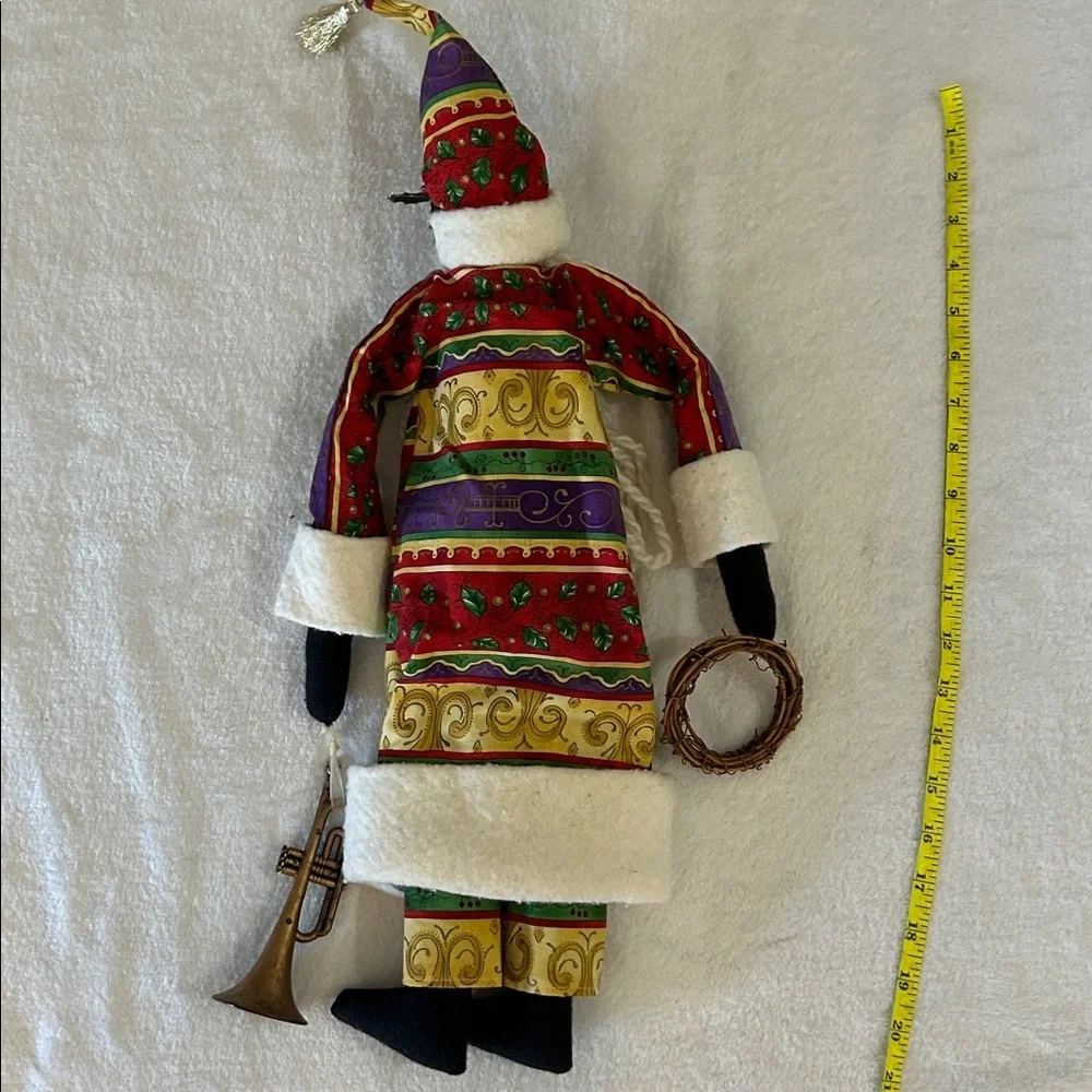 Colorful Santa Doll with Trumpet and Wreath